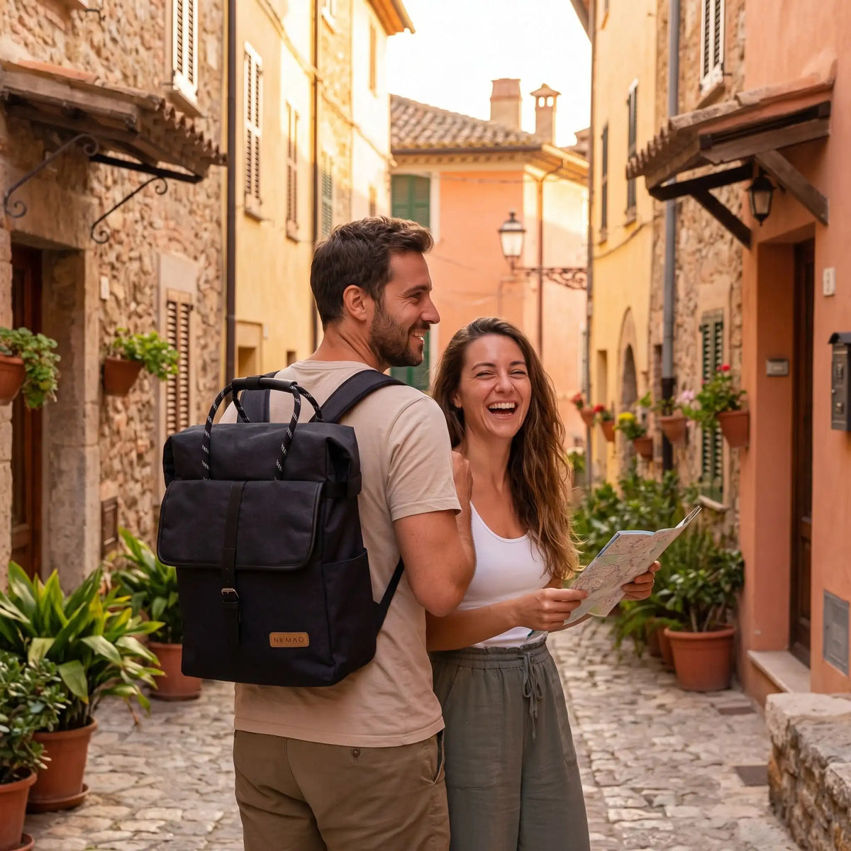 sac a dos ordinateur portable noir couple qui voyage